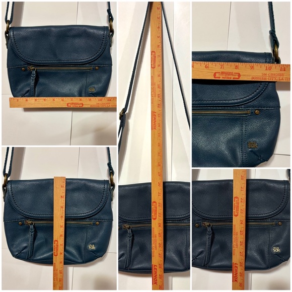 The Sak Navy Blue Leather Crossbody Bag Purse Handbag Zipper Pockets Lined inner - Picture 16 of 16